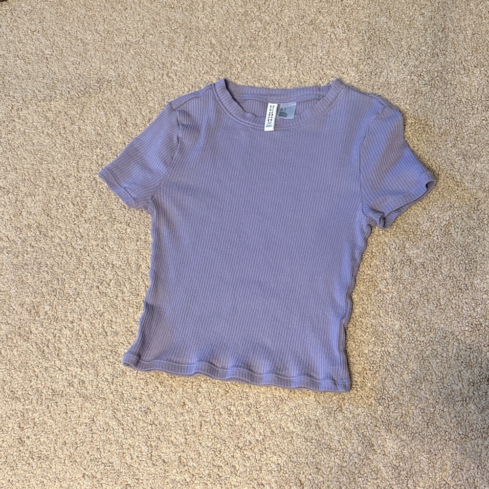 Purple Ribbed Fitted Top